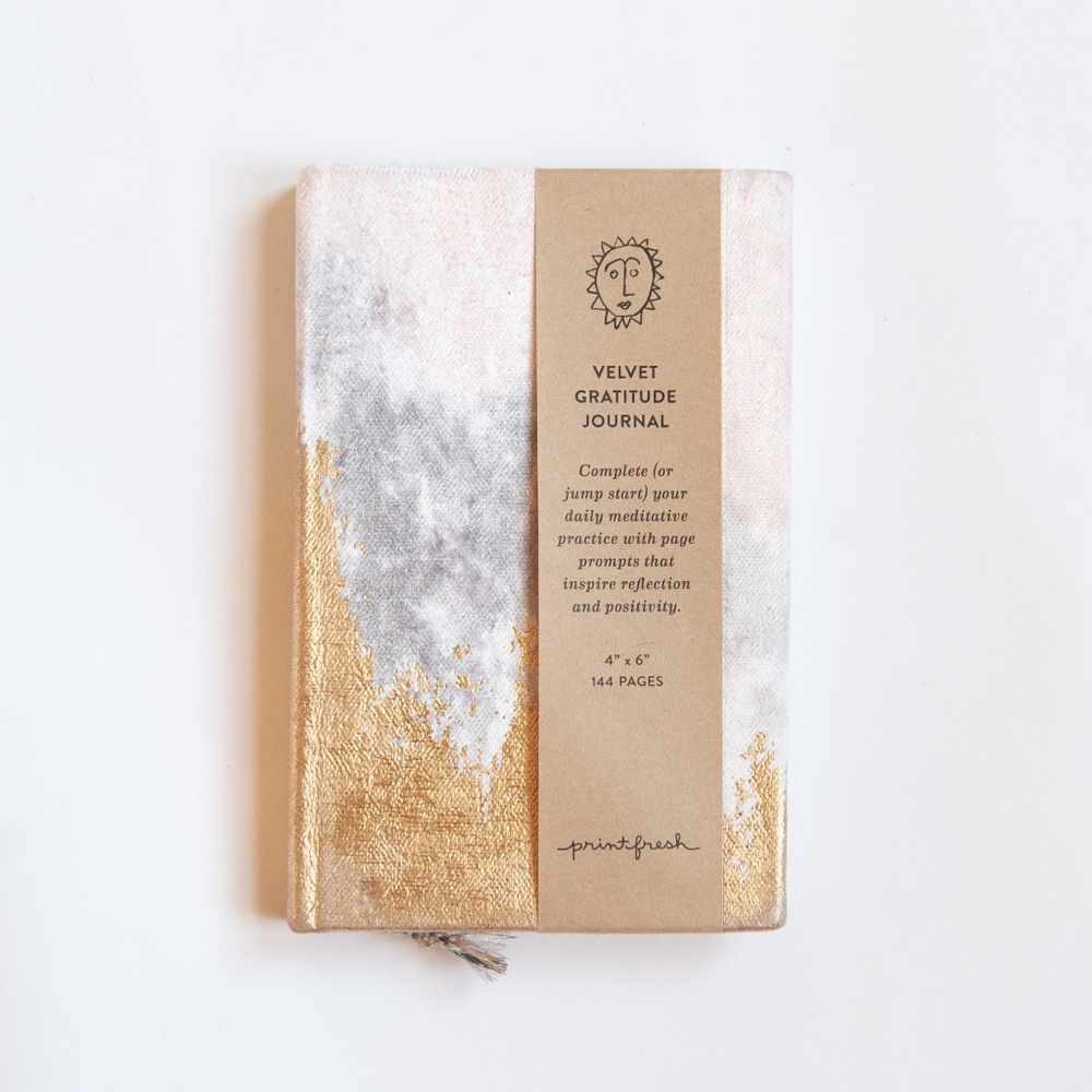 Print Fresh Gratitude Journal Velvet Tie Dye & Gold Hardcover 4" x 6"